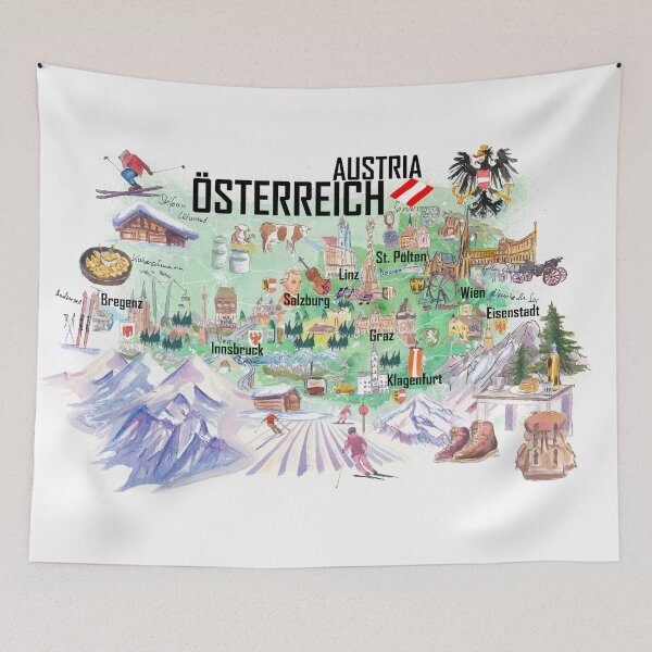 Item preview, Austria Illustrated Travel Map Alps and Hiking with Roads and Tourist Highlights designed and sold by artshop77.