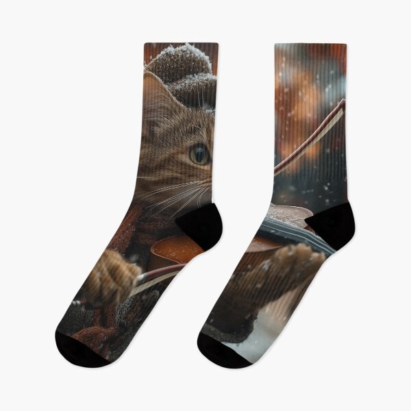 Item preview, Cat Playing Violin in the Snow - Magical Christmas Art designed and sold by pixal-shop.
