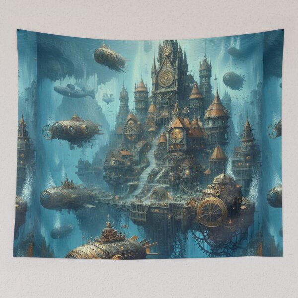 Item preview, steampunk ocean cityscape designed and sold by Dominika Farkašová.