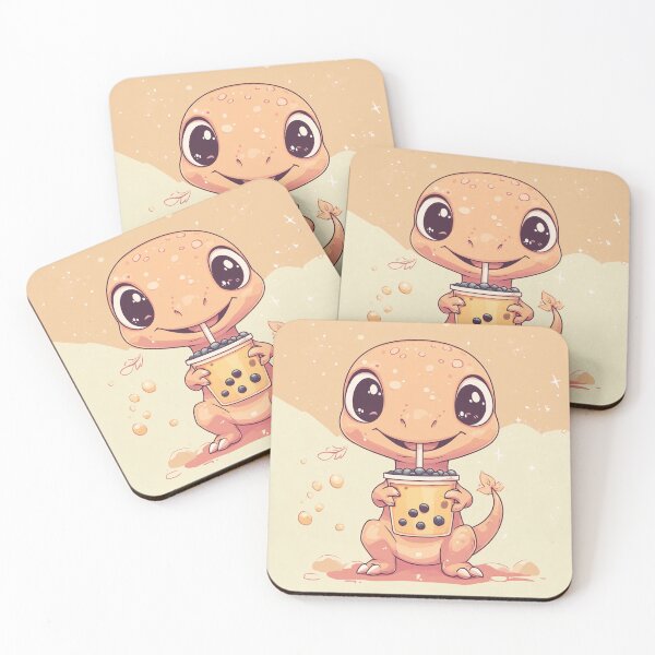 Item preview, Kawaii velociraptor enjoying a bubble tea .   designed and sold by ThaiArtShop.