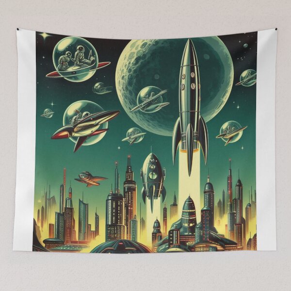 Item preview, retro futurism in space designed and sold by Dominika Farkašová.