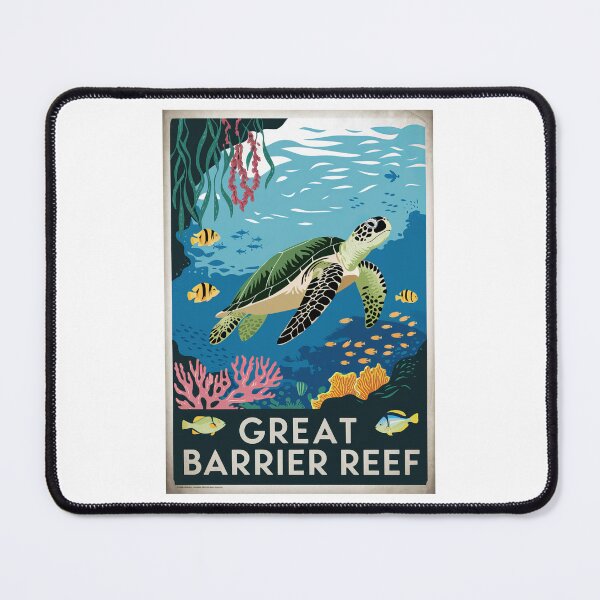 Item preview, Vintage Minimal Retro Travel Poster - Great Barrier Reef Australia with Turtle, Fish, Corals designed and sold by pod24.