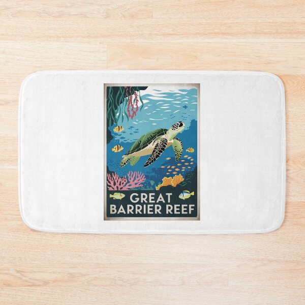 Item preview, Vintage Minimal Retro Travel Poster - Great Barrier Reef Australia with Turtle, Fish, Corals designed and sold by pod24.
