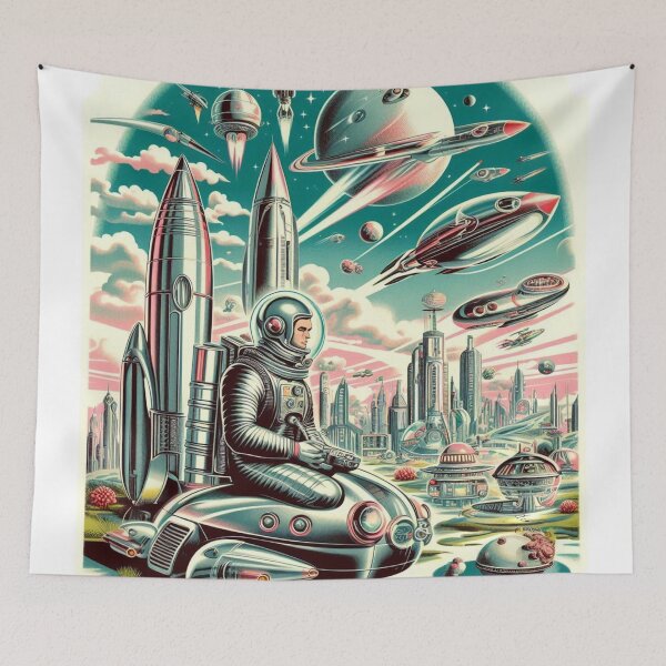 Item preview, strations, chrome finished rockets, vintage sci fi artwork,  designed and sold by Dominika Farkašová.
