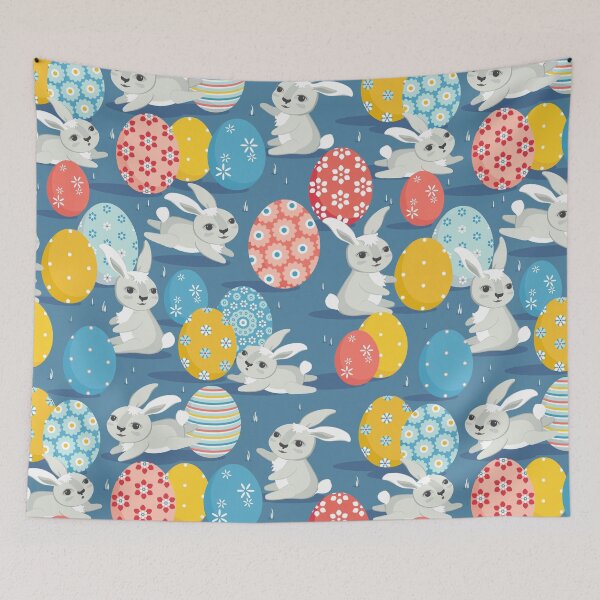 Item preview, Easter bunnies on blue background designed and sold by Alex  Blud.