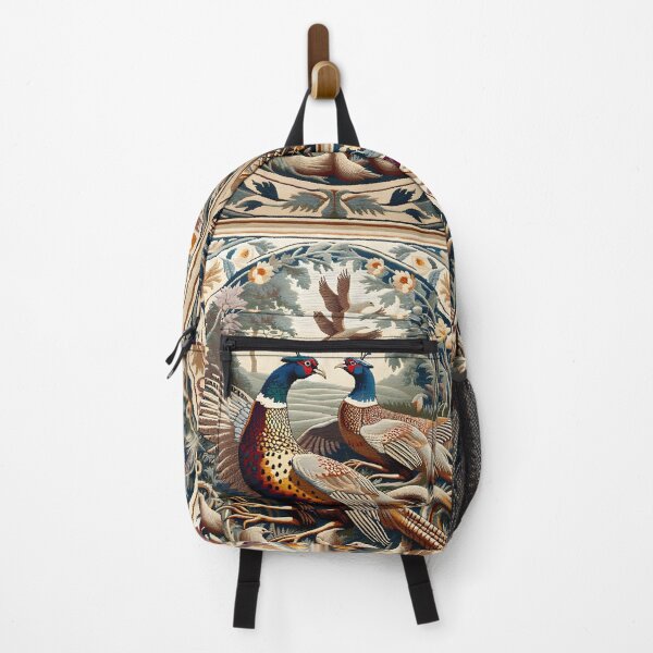 Item preview, Enchanting Fairycore Pheasants tapestry style design, inspired by the timeless designs of William Morris. Earth tones and woodland Landscape. designed and sold by DrewRomeoCo.