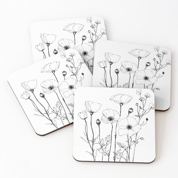 Item preview, Minimalist line art of delicate wildflowers with thin black outlines on a white background designed and sold by NataliArt66.