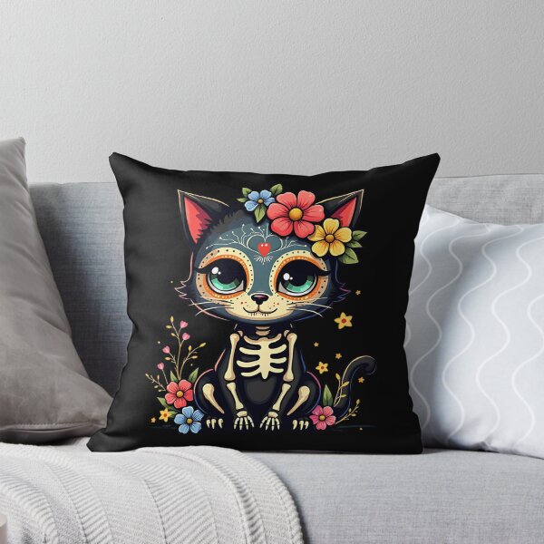 Item preview, Black Cat in Calavera Style – Mexican Art Day of the Dead T-shirt designed and sold by AI-volution.