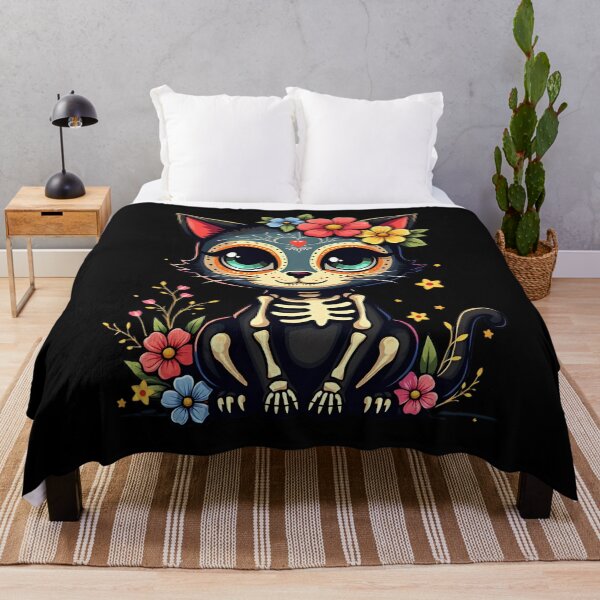 Item preview, Black Cat in Calavera Style – Mexican Art Day of the Dead T-shirt designed and sold by AI-volution.
