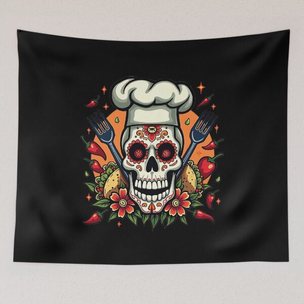 Item preview, Sugar Skull Chef – Tall Chef's Hat Day of the Dead T-shirt designed and sold by AI-volution.