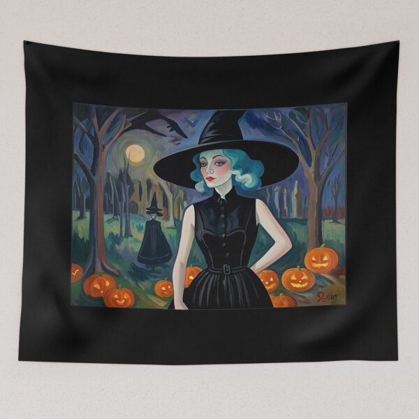 Item preview, Cool Halloween Witch painting artwork designed and sold by Vintage Designs +.