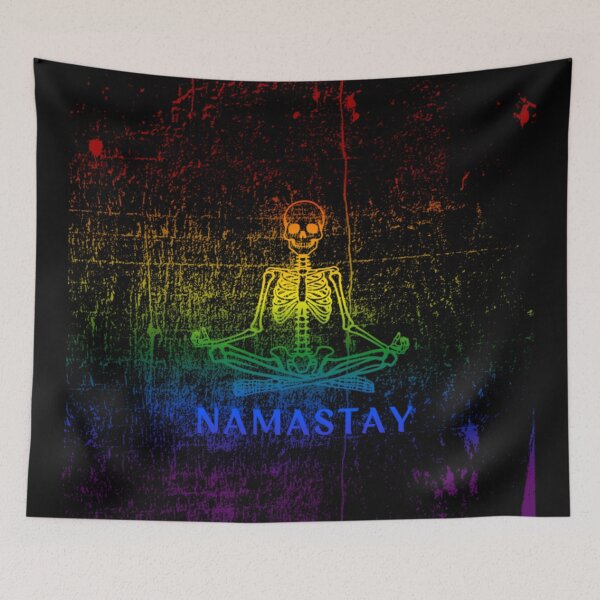 Item preview, Skeleton Yoga Pose, Classic  Pride Flag, Namastay Graphic, Halloween graphic, funny, Spooky season, skeleton, Yoga, Motivational, Self Care,  designed and sold by PrideBeProud.