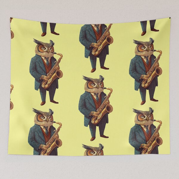 Item preview, funny owl plays saxophone designed and sold by Mauswohn.