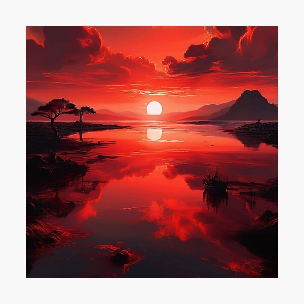 Item preview, Fiery Red Sunset Reflection – Nature-Inspired Art designed and sold by RaiyaTees.