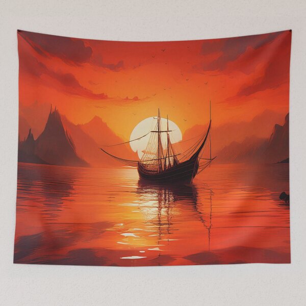 Item preview, Sailboat at Sunset – Peaceful Red Ocean Art designed and sold by RaiyaTees.