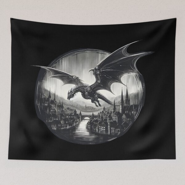 Item preview, Steampunk Dragon Over Vintage Cityscape designed and sold by IllumeInk.