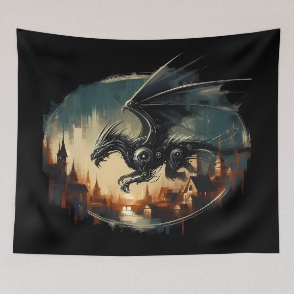 Item preview, Steampunk Dragon Over Vintage Cityscape designed and sold by IllumeInk.