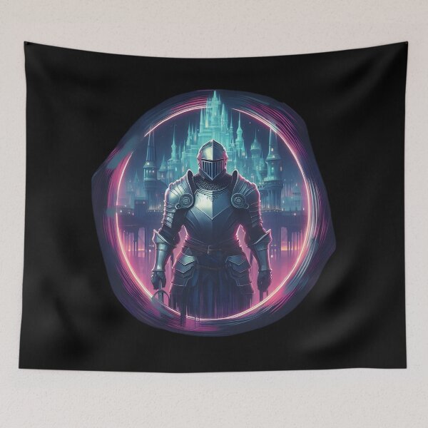 Item preview, Futuristic Knight in Neon Cityscape designed and sold by IllumeInk.