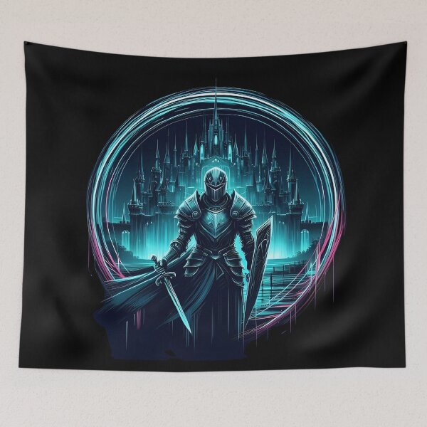 Item preview, Neon Knight Fantasy Castle Art designed and sold by IllumeInk.
