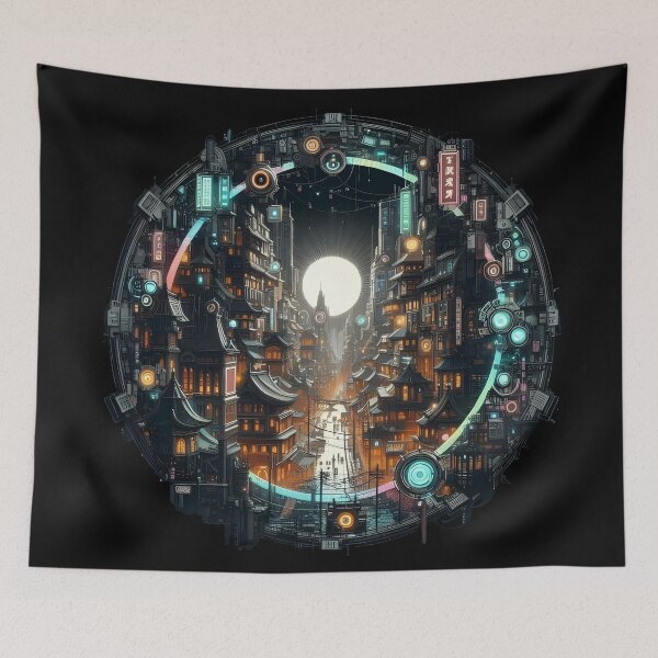 Item preview, Cyberpunk Moonrise Cityscape designed and sold by IllumeInk.