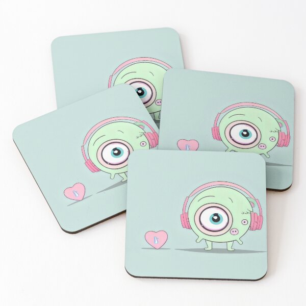 Item preview, Adorable Cyclops Monster with Headphones and Heart Illustration designed and sold by Cherry-Cat.