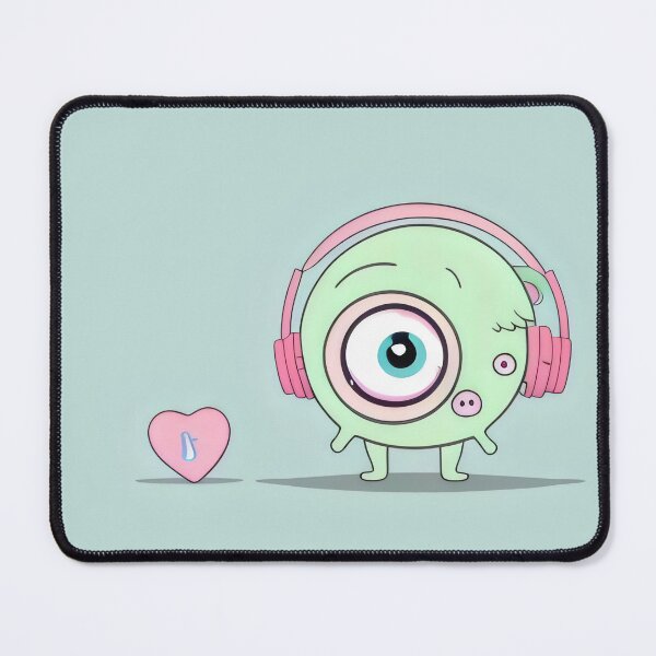 Item preview, Adorable Cyclops Monster with Headphones and Heart Illustration designed and sold by Cherry-Cat.