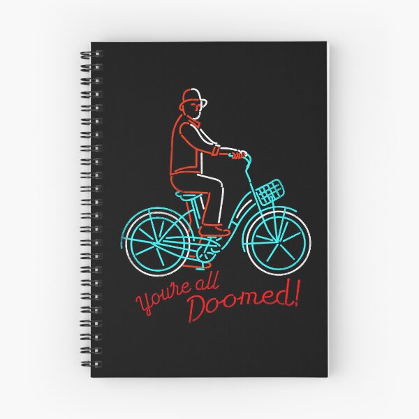 Item preview, You're all doomed - Friday the 13th, man riding bike, neon retro designed and sold by therocketman.