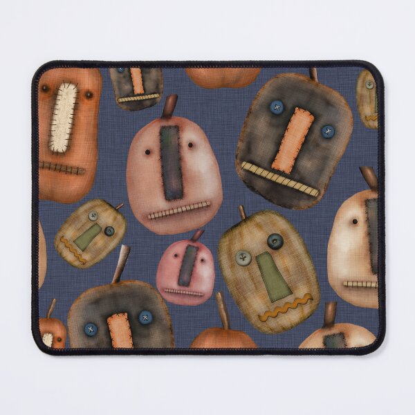 Item preview, Prim Pumpkins on Blue Linen Look Fabric designed and sold by CheriesArt.