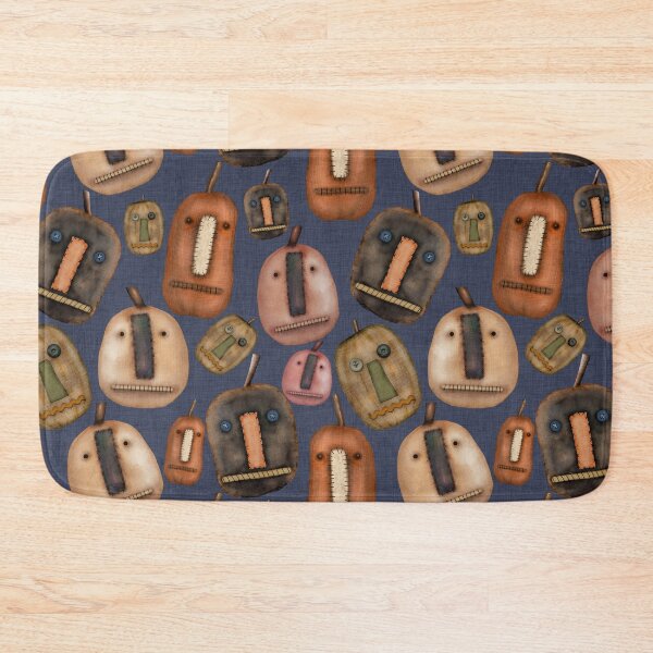 Item preview, Prim Pumpkins on Blue Linen Look Fabric designed and sold by CheriesArt.