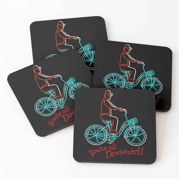 Item preview, You're all doomed - Friday the 13th, man riding bike, neon retro designed and sold by therocketman.