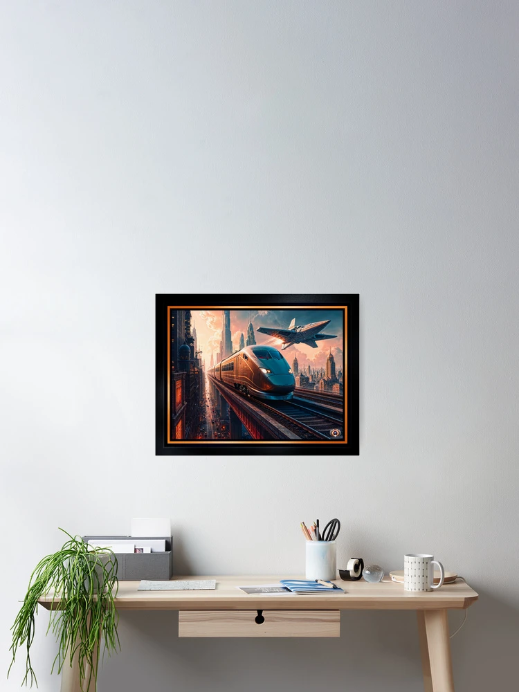 High-Speed Train And Aircraft In A Retro-Futurism Cityscape Awe-Inspiring AI Concept Art by Xzendor7 Wall Decor Poster Art Print