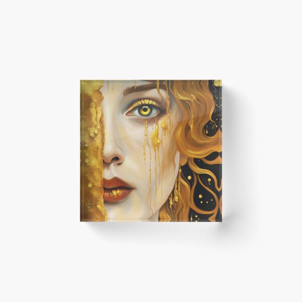 Item preview, Squared format Redreamed Golden Freya Tears with open eye, Gustav Klimt Style designed and sold by EmeraldeaArt.