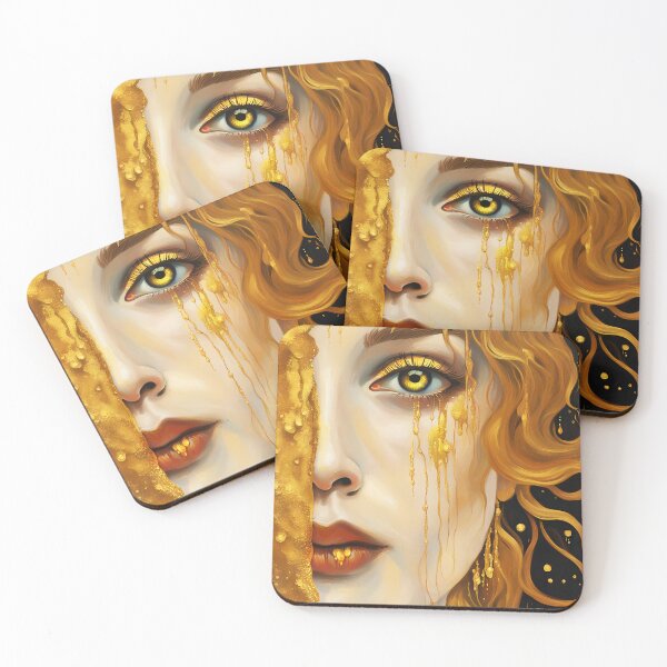 Item preview, Squared format Redreamed Golden Freya Tears with open eye, Gustav Klimt Style designed and sold by EmeraldeaArt.