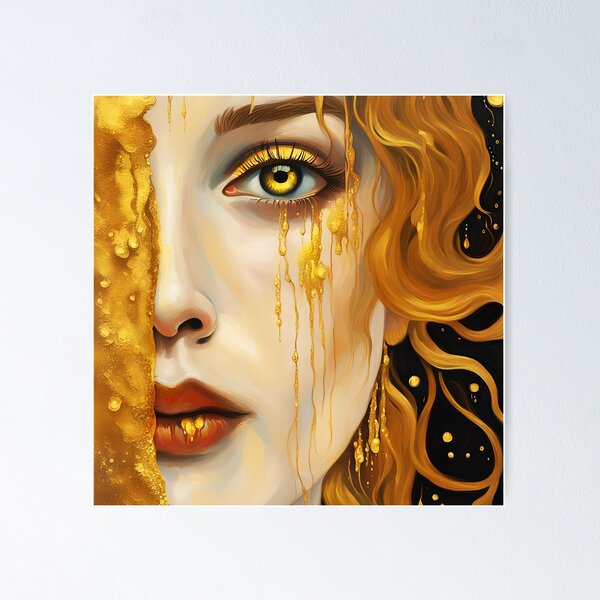 Item preview, Squared format Redreamed Golden Freya Tears with open eye, Gustav Klimt Style designed and sold by EmeraldeaArt.