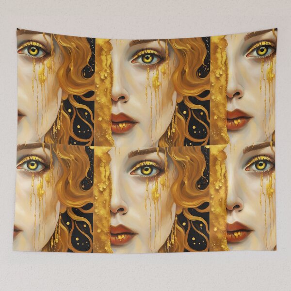 Item preview, Squared format Redreamed Golden Freya Tears with open eye, Gustav Klimt Style designed and sold by EmeraldeaArt.