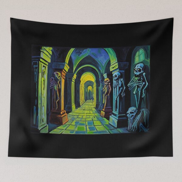 Item preview, Abandoned crypt of the Zombies cool halloween art after Raoul Dufy designed and sold by Vintage Designs +.