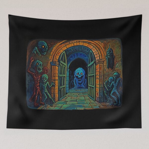 Item preview, Abandoned crypt of the Zombies cool halloween art after Raoul Dufy designed and sold by Vintage Designs +.