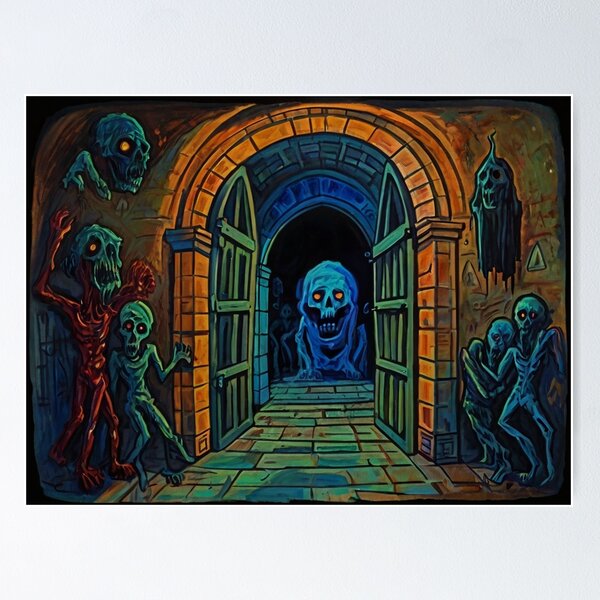 Item preview, Abandoned crypt of the Zombies cool halloween art after Raoul Dufy designed and sold by Vintage Designs +.