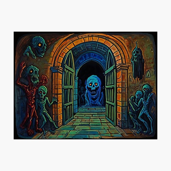 Item preview, Abandoned crypt of the Zombies cool halloween art after Raoul Dufy designed and sold by Vintage Designs +.