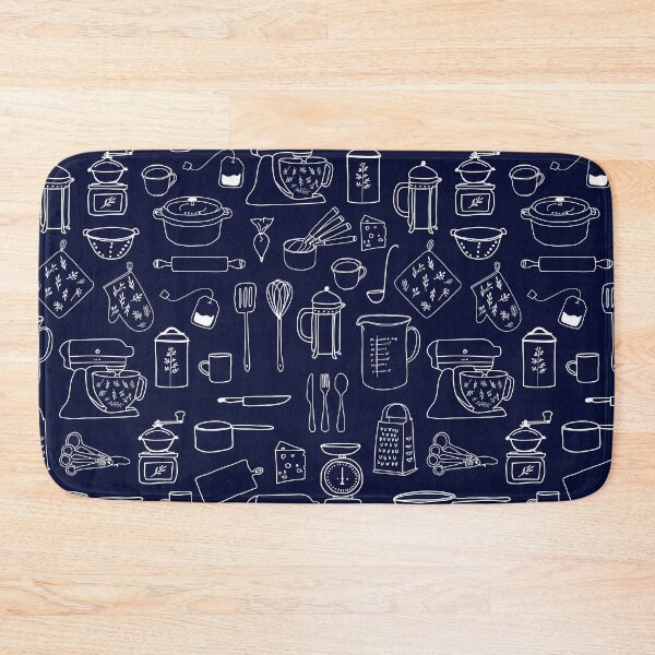Item preview, Kitchen Utensils Cute Doodle Pattern Navy Blue designed and sold by Nature Hues.