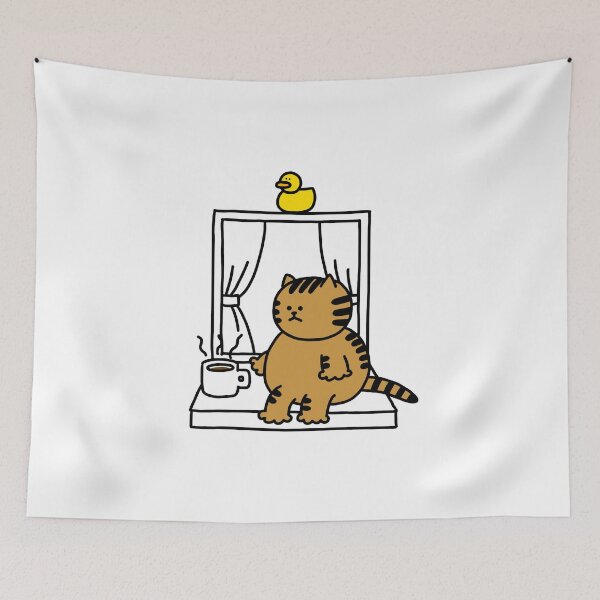 Item preview, a Cat and a Duck on the windowsill designed and sold by superbaechoo.