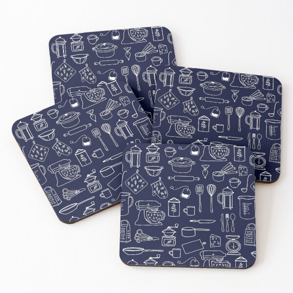 Item preview, Kitchen Utensils Cute Doodle Pattern Navy Blue designed and sold by Nature Hues.
