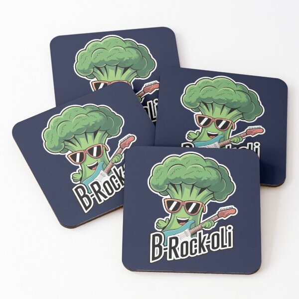 Item preview, B-Rock-Oli Cool Broccoli Cartoon with Guitar | Fun Music Vegetable Pun Art designed and sold by Witsprings.