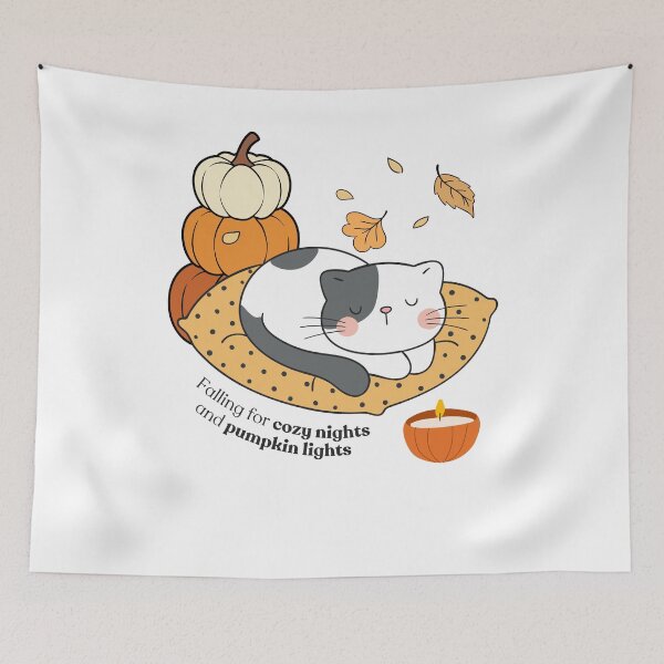 Item preview, "Falling for cozy nights and pumpkin lights" | "Autumn Whiskers" – The Purrfect Fall Design!  designed and sold by shopfindingbeni.