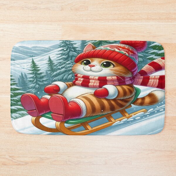 Item preview, Happy cat in winter magic: With red hat, scarf and boots on the sledge down the slope designed and sold by FotoworldEdel.