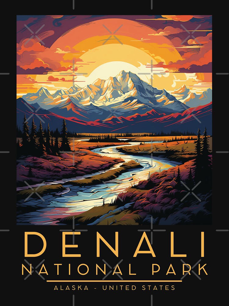 Imagen 7 de 7, Camiseta clásica con la obra Ilustración vintage del Parque Nacional Denali, Alaska, Estados Unidos, diseñada y vendida por GoodOldVintage.