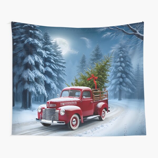 Item preview, Vintage Christmas Red Truck with Tree - Nostalgic Holiday Winter Scene by LaLi Designs designed and sold by LaLi-Designs.