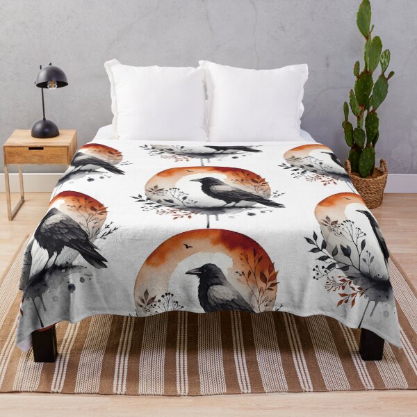 Item preview, Black Raven in Watercolor on Autumn Sunset Background designed and sold by Celedrine-art.