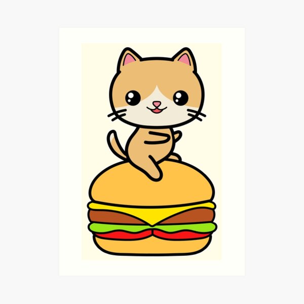 Kawaii Cat Burger Cute Art Print By Awesomekawaii Redbubble