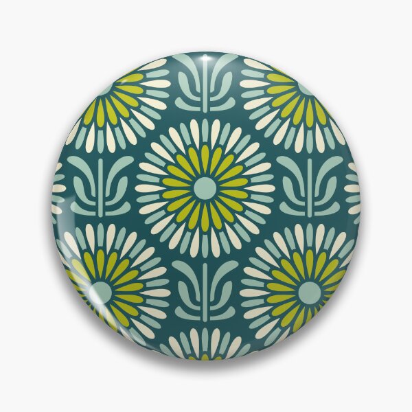 Item preview, KF 0314 C - Vintage Retro Daisy 70s Floral Pattern in Green Teal Cream designed and sold by KhakiFinch.
